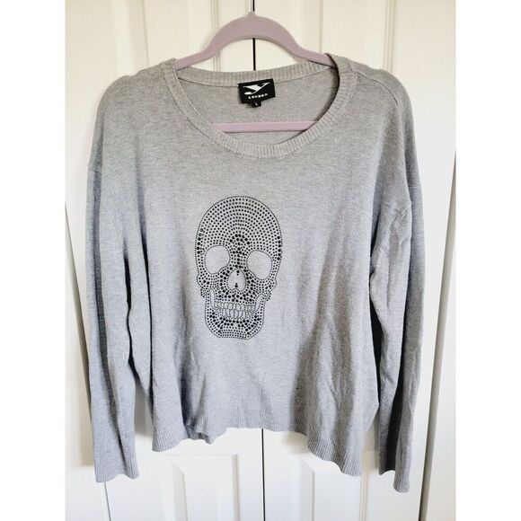 Y LONDON L Skull Sweater Pullover Goth Y2K Women’s Gray Beaded Stretch L/S‎ - Picture 1 of 8